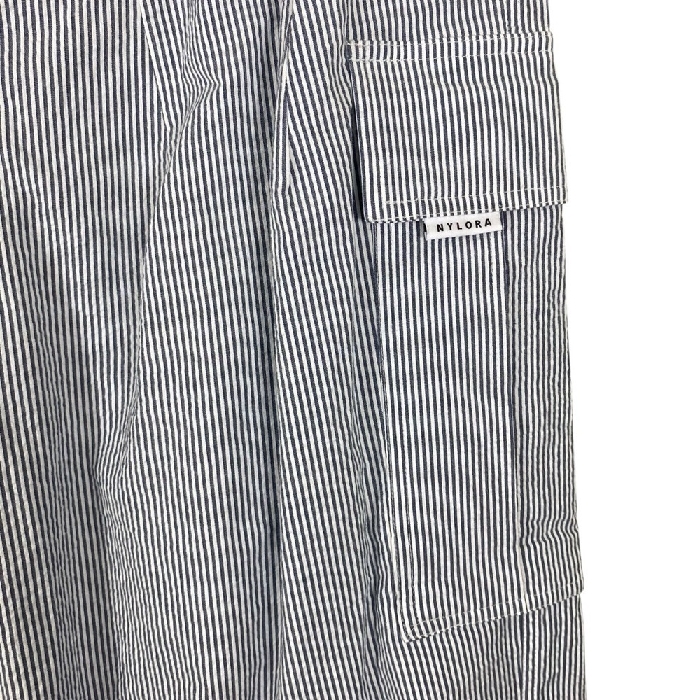 Nylora Womens Baggy Taper Cargo Crop Pants One Size Fits Most Striped Navy White - Picture 2 of 12